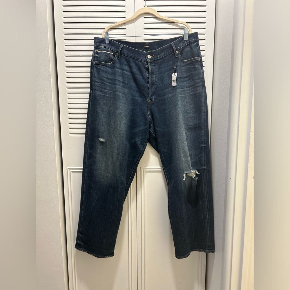 Express High Waisted Dark Wash Selvedge Straight Ankle Jeans Dark Wash Sz 18